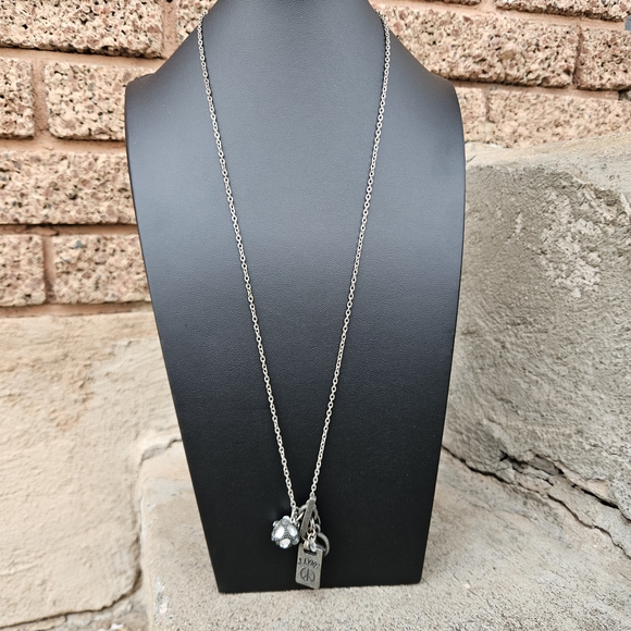 American Eagle Silver Charm Necklace Love Peace Rhinestone Y2K Women's Jewelry - Picture 2 of 4